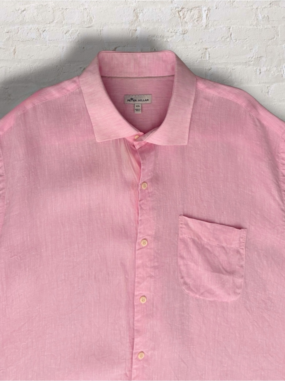 Peter Millar Crown Cool 100% Linen Shirt Men’s XXL Pink Short Sleeve Button Down